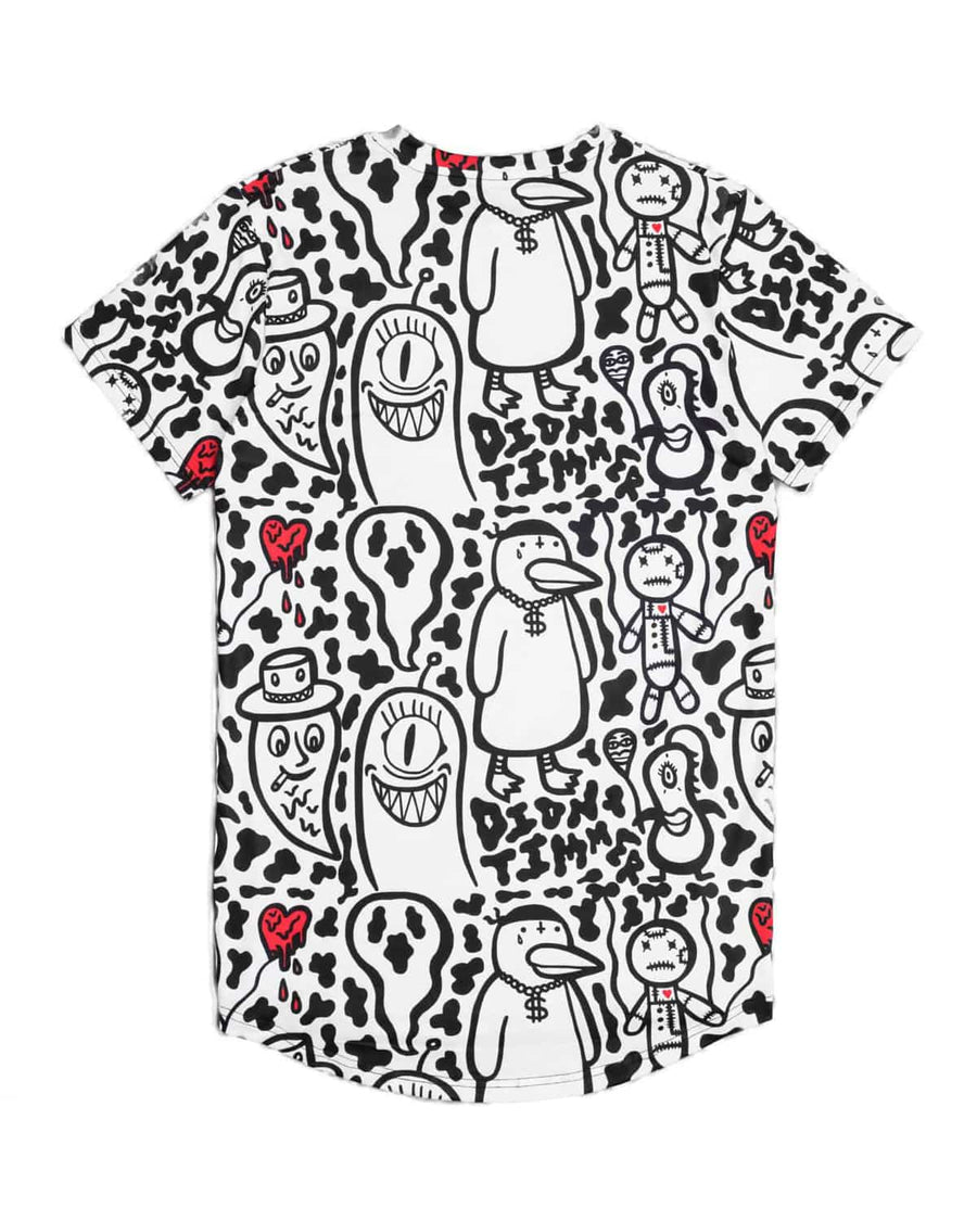 Squiggles Unisex Drop Tail & Long T-Shirt (White)